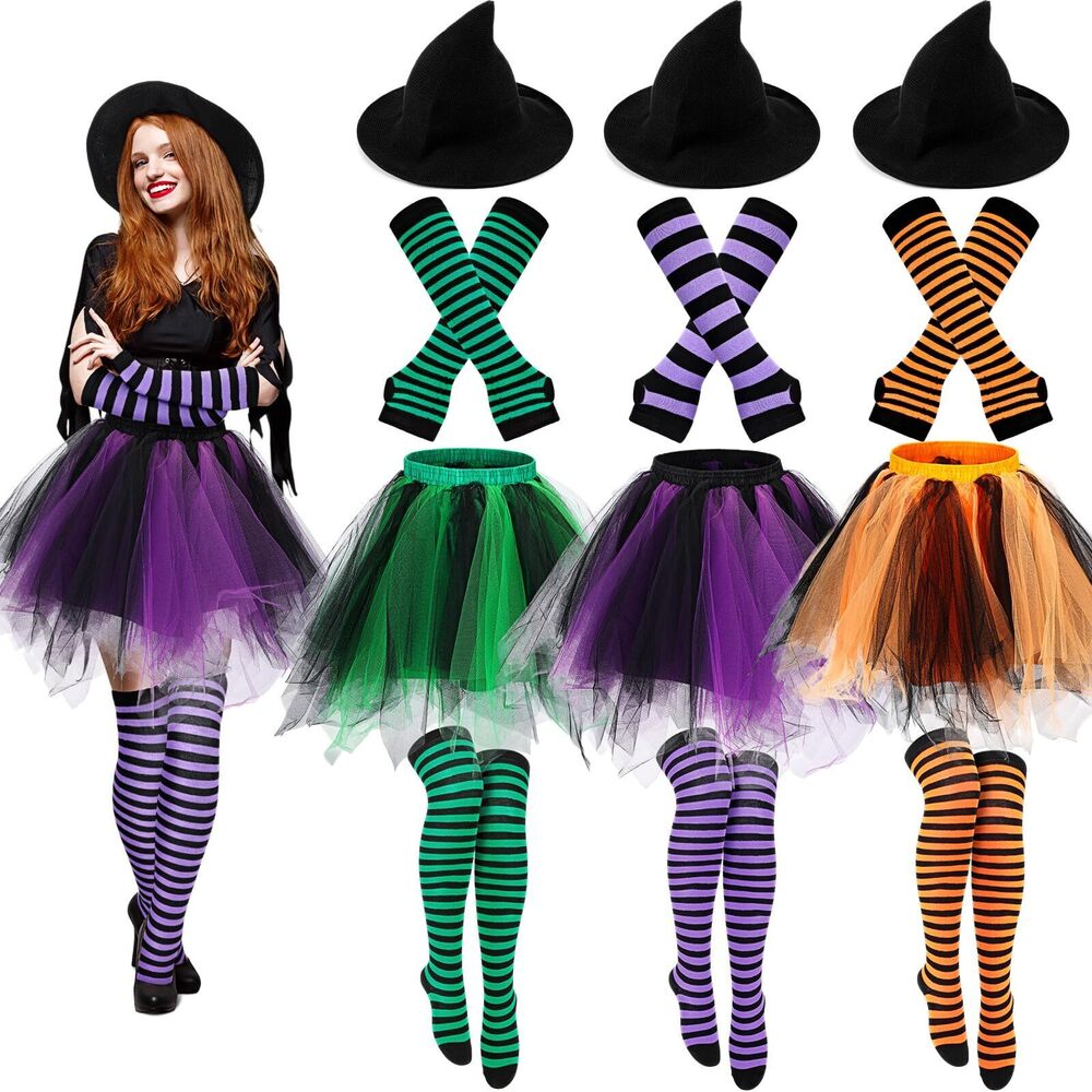 2763 3 Sets Halloween Witch Costumes For Includes Witch Hat